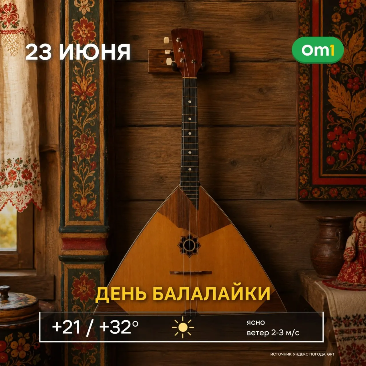 23 июня в России отмечают День балалайки — инструмент, возникший в XVIII веке и ставший символом русской музыкальной традиции.