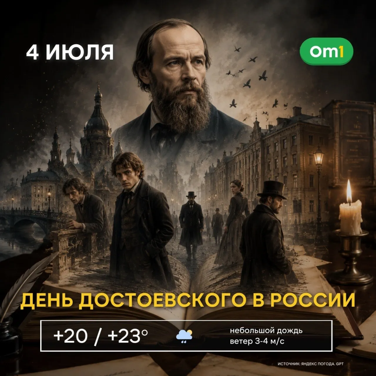 В начале недели в Омске стартует фестиваль «Дни Достоевского» — мультипроект с экскурсиями и лекциями, приуроченный к визиту Ф. М. Достоевского в июле 1859 года и неофициальному дню писателя.