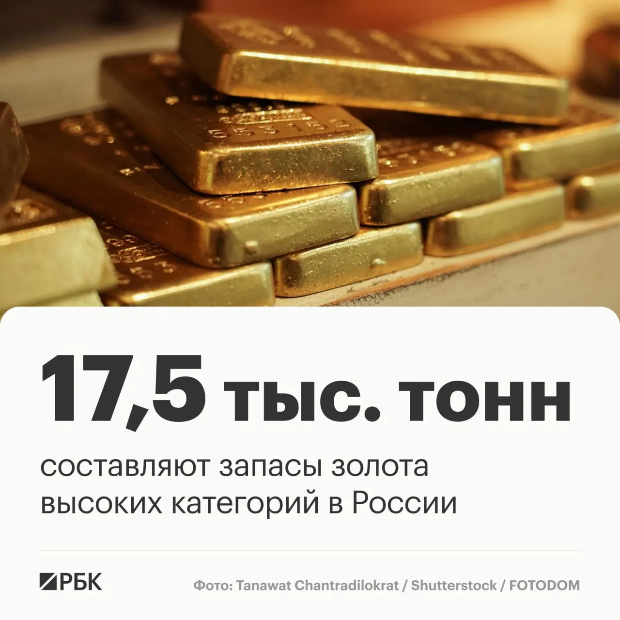 Замглавы Роснедр сообщил, что запасы золота России составляют около 17,5 тыс. тонн и позволят сохранить лидирующие позиции на три десятилетия; Россия занимает третье место в мире по запасам золота и второе — по добыче.